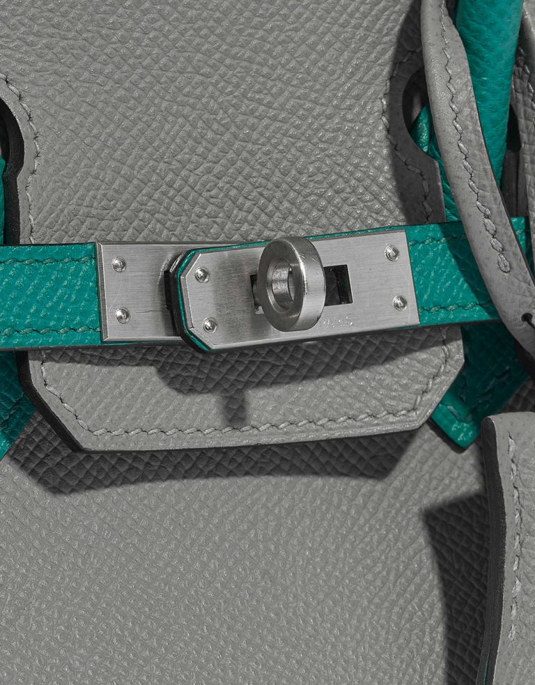 Pre-owned Hermès bag Birkin HSS 25 Epsom Gris Mouette / Blue Paon Green, Grey Closing System | Sell your designer bag on Saclab.com