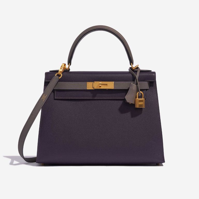 Pre-owned Hermès bag Kelly HSS 28 Epsom Raisin / Gris Etain Grey Front | Sell your designer bag on Saclab.com