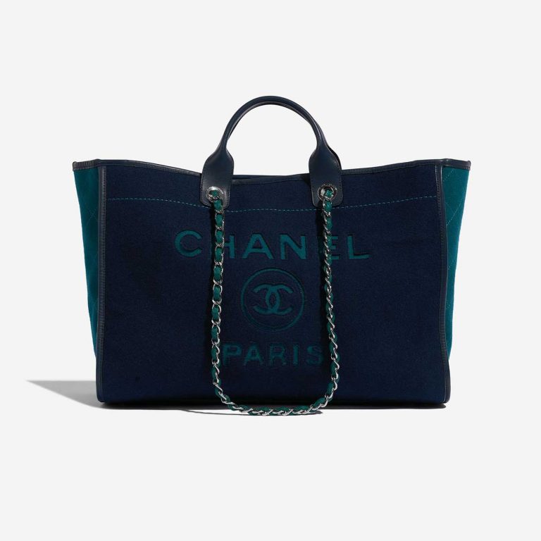 Pre-owned Chanel bag Deauville Large Wool Blue / Turquoise Blue Front | Sell your designer bag on Saclab.com