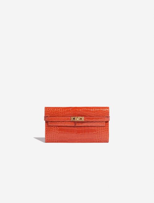 Pre-owned Hermès bag Kelly Long Wallet Alligator Orange Poppy Orange Front | Sell your designer bag on Saclab.com