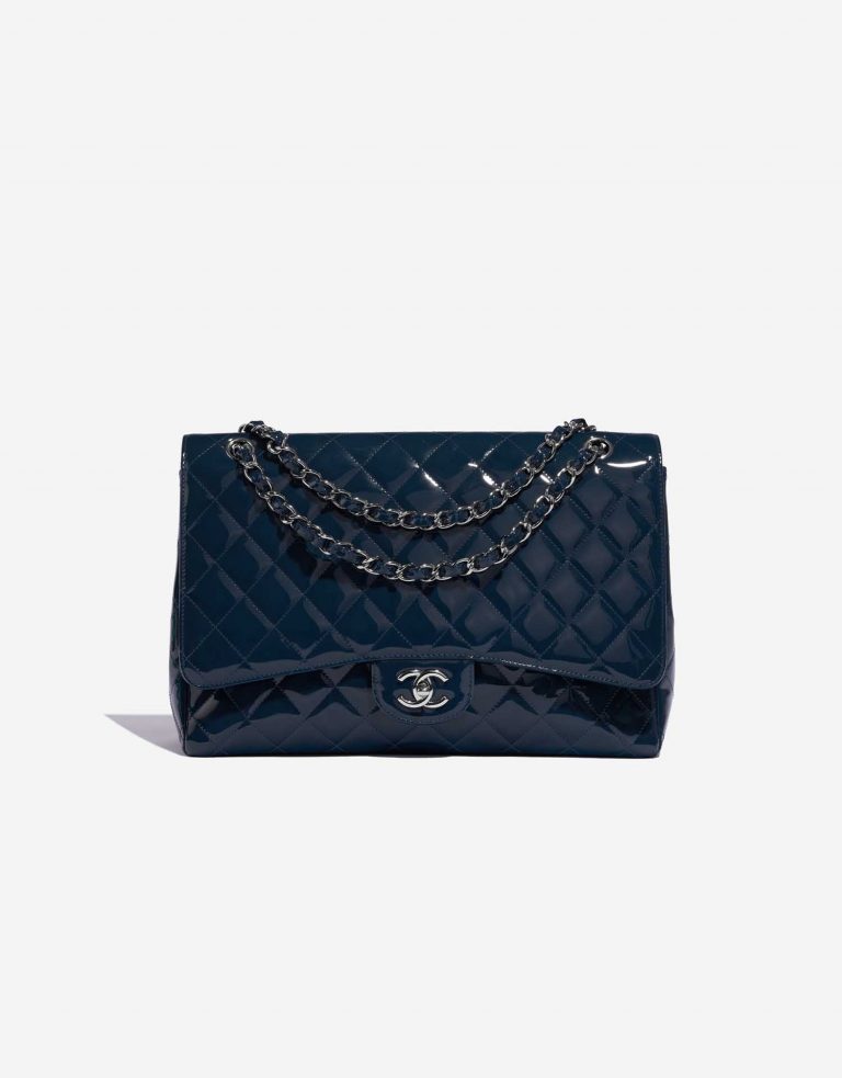 Pre-owned Chanel bag Timeless Maxi Patent Leather Marine Blue Front | Sell your designer bag on Saclab.com
