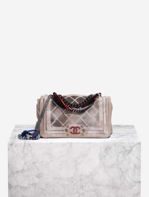 Pre-owned Chanel bag Boy Old Medium Fabric Beige Beige Front | Sell your designer bag on Saclab.com