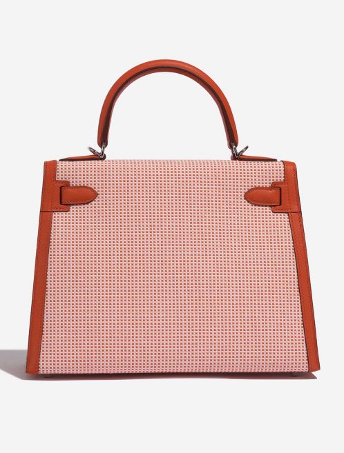 Pre-owned Hermès bag Kelly 28 Toile Quadrille / Swift Terre Battue / Mauve Sylvestre / Blanc Red, Rose, White Back | Sell your designer bag on Saclab.com