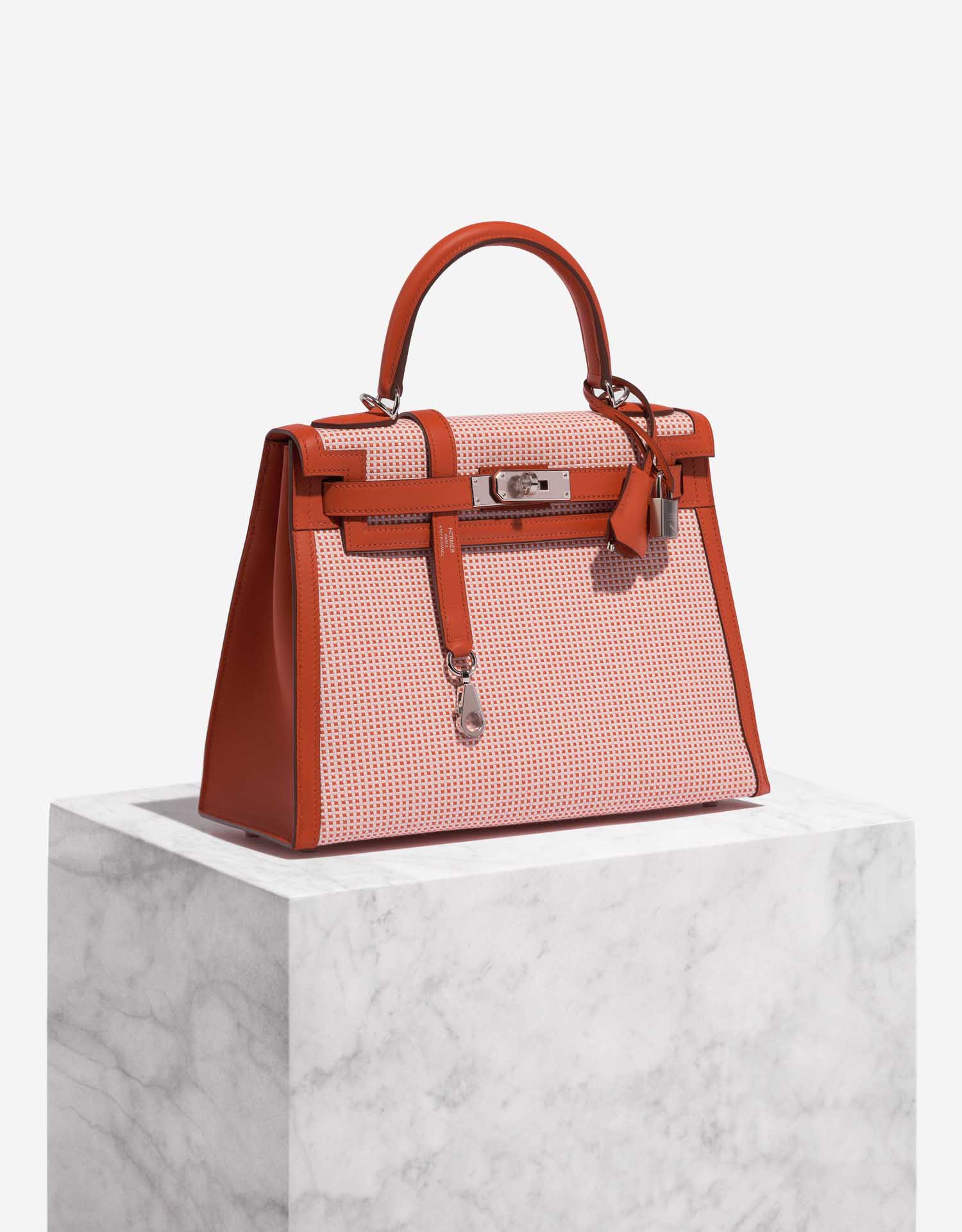 エルメス Hermès Kelly 28 Toile Quadrille / Swift Terre Battue / Mauve