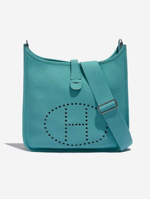 Pre-owned Hermès bag Evelyne 29 Taurillon Clemence Blue Lagon Blue Front | Sell your designer bag on Saclab.com