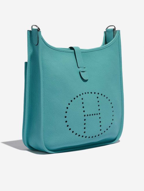 Pre-owned Hermès bag Evelyne 29 Taurillon Clemence Blue Lagon Blue Side Front | Sell your designer bag on Saclab.com