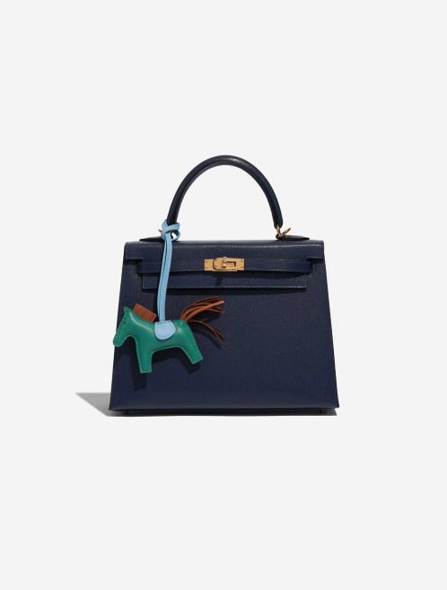 Pre-owned Hermès bag Rodeo PM Milo Lamb  Malachite / Blue Atoll / Gold Blue, Brown, Green Detail | Sell your designer bag on Saclab.com