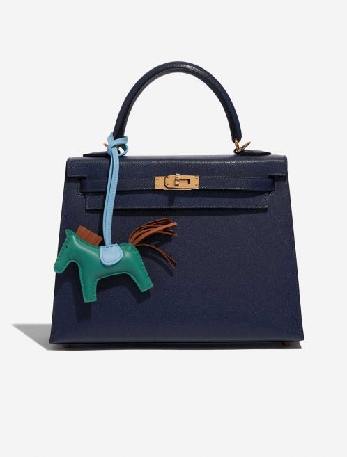 Pre-owned Hermès bag Rodeo PM Milo Lamb  Malachite / Blue Atoll / Gold Blue, Brown, Green Detail | Sell your designer bag on Saclab.com