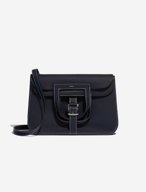 Pre-owned Hermès bag Halzan 31 Clemence Bleu Nuit / Black Black, Blue Front | Sell your designer bag on Saclab.com