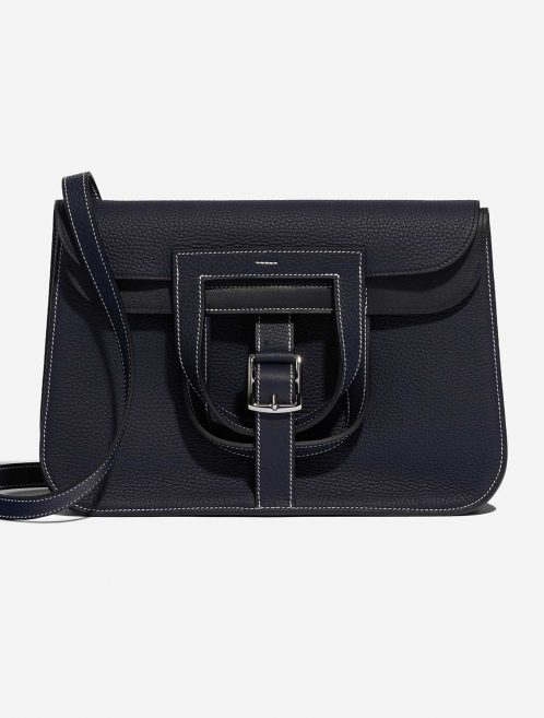 Pre-owned Hermès bag Halzan 31 Clemence Bleu Nuit / Black Black, Blue Front | Sell your designer bag on Saclab.com