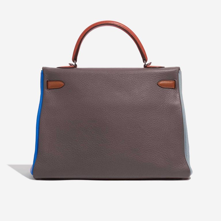 Pre-owned Hermès bag Kelly 35 Harlequin Togo Orange /  Etain / Blue Lin / Sanguine / Blue Hydra / Gold Multicolour, Orange, Red Back | Sell your designer bag on Saclab.com