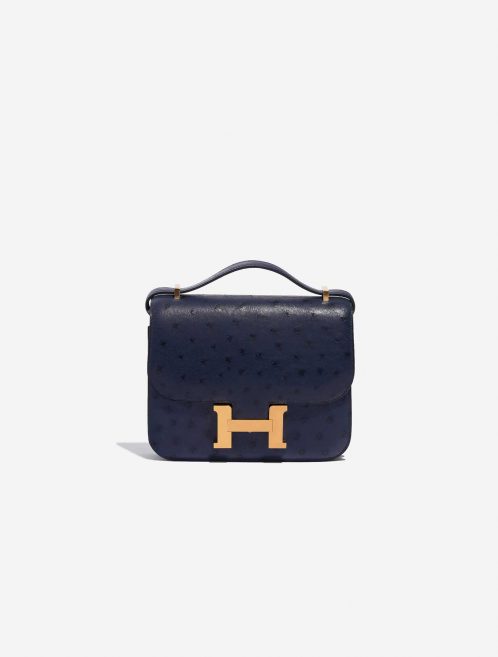 Pre-owned Hermès bag Constance 18 Ostrich Bleu Saphir Blue Front | Sell your designer bag on Saclab.com