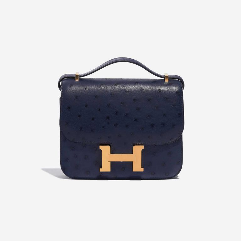 Pre-owned Hermès bag Constance 18 Ostrich Bleu Saphir Blue Front | Sell your designer bag on Saclab.com