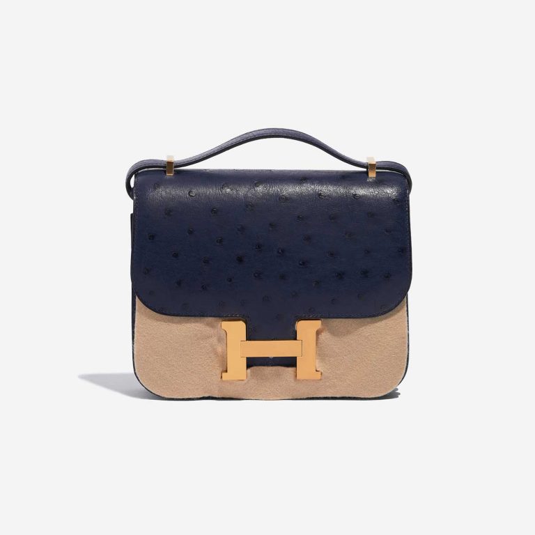 Pre-owned Hermès bag Constance 18 Ostrich Bleu Saphir Blue Front Velt | Sell your designer bag on Saclab.com