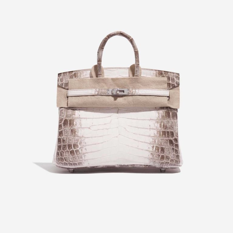 Pre-owned Hermès bag Birkin 25 Niloticus Crocodile Himalaya Blanc Brown, White Front Velt | Sell your designer bag on Saclab.com
