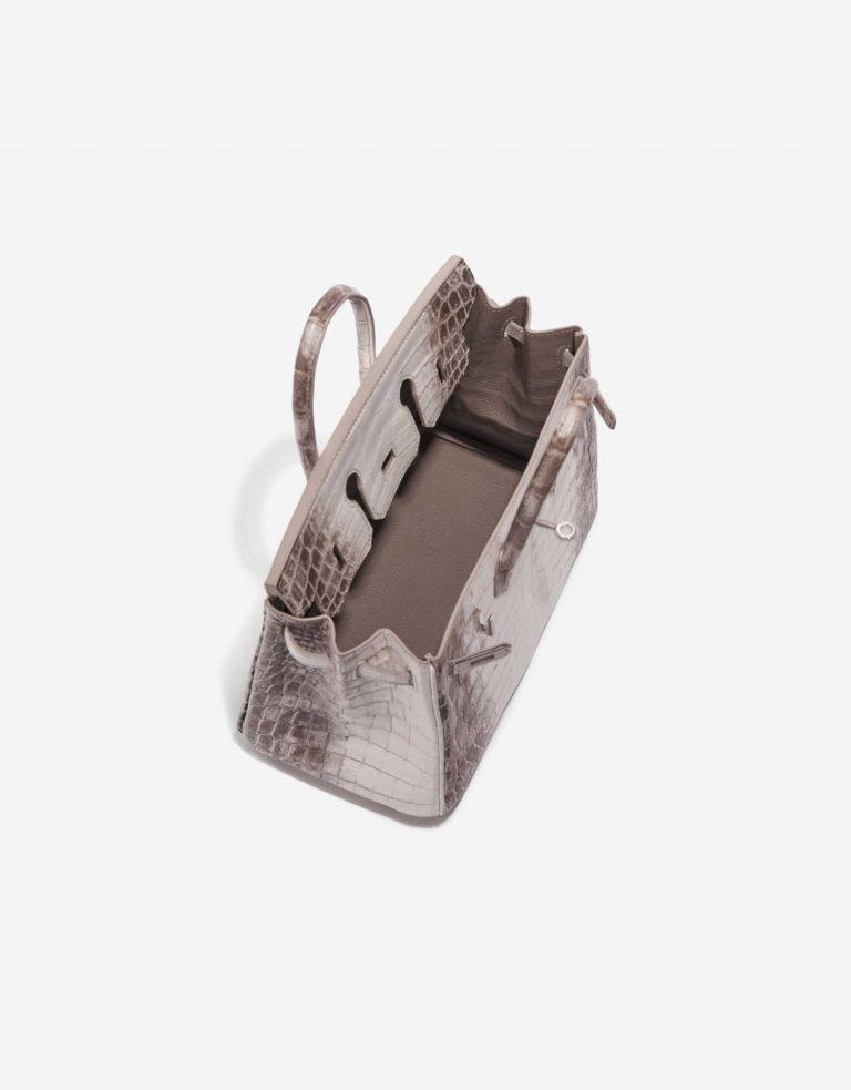 Pre-owned Hermès bag Birkin 25 Niloticus Crocodile Himalaya Blanc Brown, White Inside | Sell your designer bag on Saclab.com