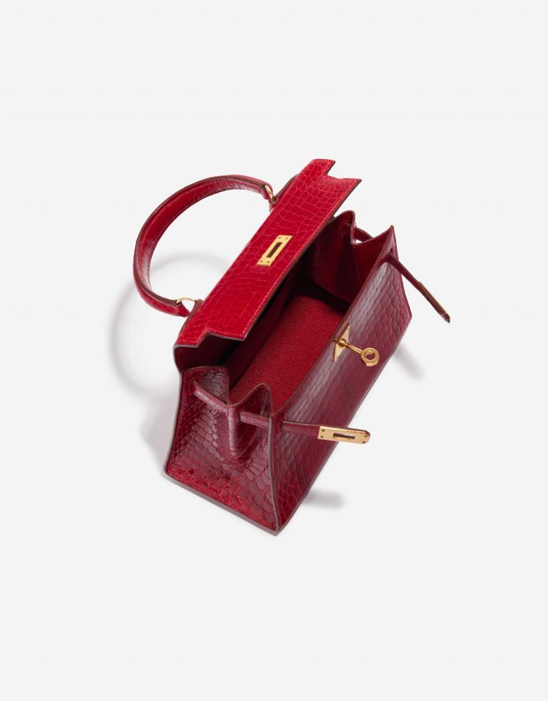 Pre-owned Hermès bag Kelly Mini Porosus Crocodile Braise Red Inside | Sell your designer bag on Saclab.com