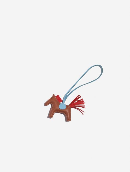 Pre-owned Hermès bag Rodeo PM Milo Lamb Gold / Rouge Indien / Celeste Blue, Brown, Red Front | Sell your designer bag on Saclab.com