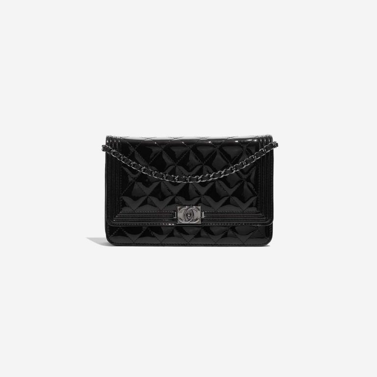 Pre-owned Chanel bag Boy WOC Patent Leather Black Black Front | Sell your designer bag on Saclab.com