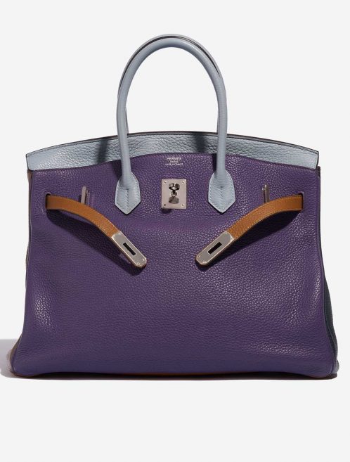 Pre-owned Hermès bag Birkin Harlequin 35 Clemence Ultra Violet / Etain / Bleu Lin / Bleu Obscur / Etoupe / Gold Multicolour Front Open | Sell your designer bag on Saclab.com