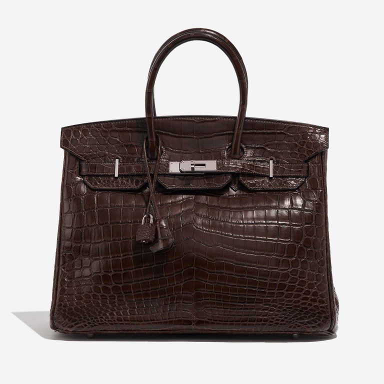 Pre-owned Hermès bag Birkin 35 Crocodile Niloticus Marron Brown Front | Sell your designer bag on Saclab.com