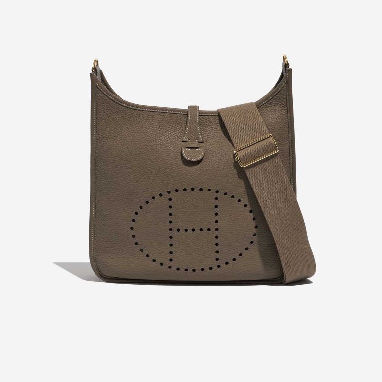 Pre-owned Hermès bag Evelyne 29 Taurillon Clemence Etoupe Brown Front | Sell your designer bag on Saclab.com