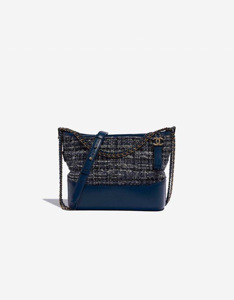 Pre-owned Chanel bag Gabrielle Medium Tweed / Calf Blue / Multicolor Blue Front | Sell your designer bag on Saclab.com