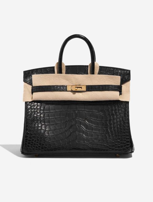 Pre-owned Hermès bag Birkin 25 Matte Alligator Black Black Front Velt | Sell your designer bag on Saclab.com