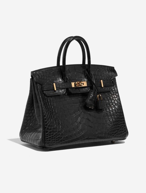 Pre-owned Hermès bag Birkin 25 Matte Alligator Black Black Side Front | Sell your designer bag on Saclab.com