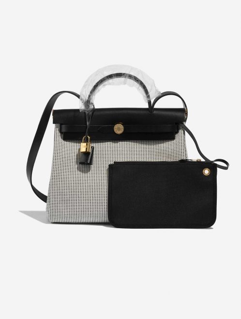Pre-owned Hermès bag Herbag 31 Vache Hunter / Toile Quadrille Viking Black / White / Ecru Black, White Front | Sell your designer bag on Saclab.com
