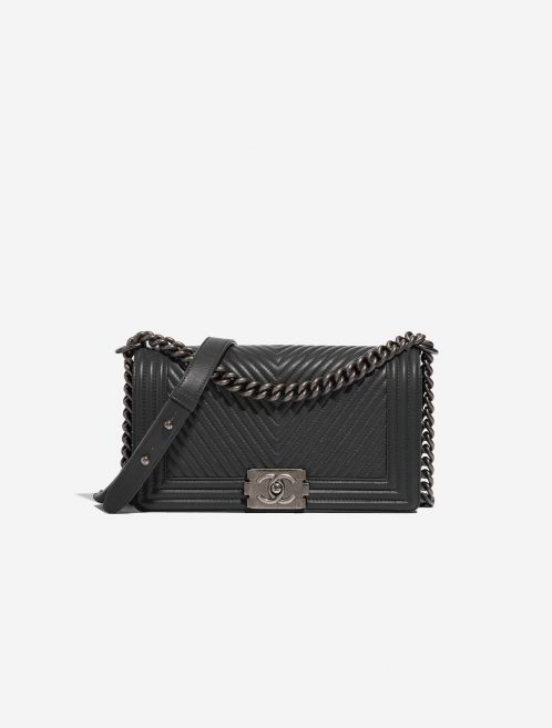 Pre-owned Chanel bag Boy Old Medium Lamb Dark Grey Grey Front | Sell your designer bag on Saclab.com