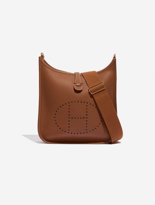 Pre-owned Hermès bag Evelyne 29 Clemence Gold Brown Front | Sell your designer bag on Saclab.com