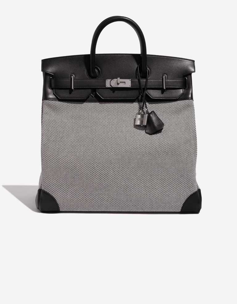 Pre-owned Hermès bag Haut à Courroies 40 Toile Criss / Veau Evergrain Black / Ecru Grey Front | Sell your designer bag on Saclab.com