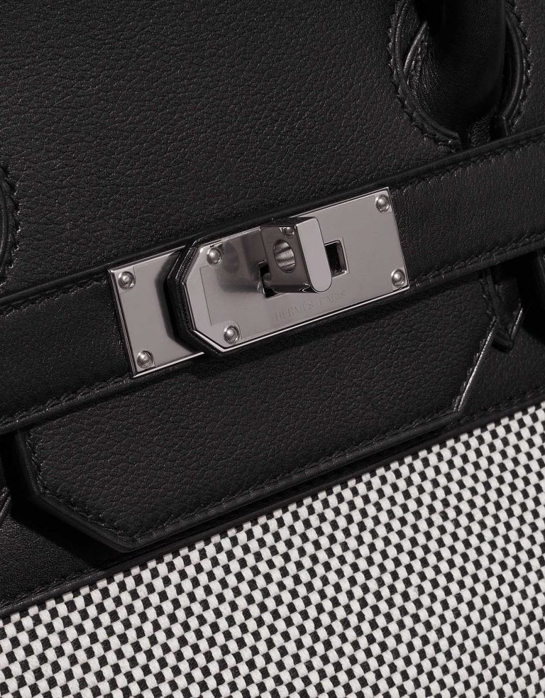 Pre-owned Hermès bag Haut à Courroies 40 Toile Criss / Veau Evergrain Black / Ecru Grey Closing System | Sell your designer bag on Saclab.com