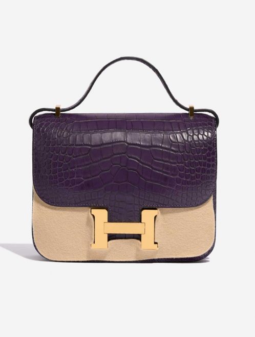 Pre-owned Hermès bag Constance 18 Matte Alligator Amethyst Violet Front Velt | Sell your designer bag on Saclab.com