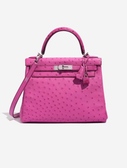 Pre-owned Hermès bag Kelly 28 Ostrich Fuchsia Pink Front | Sell your designer bag on Saclab.com