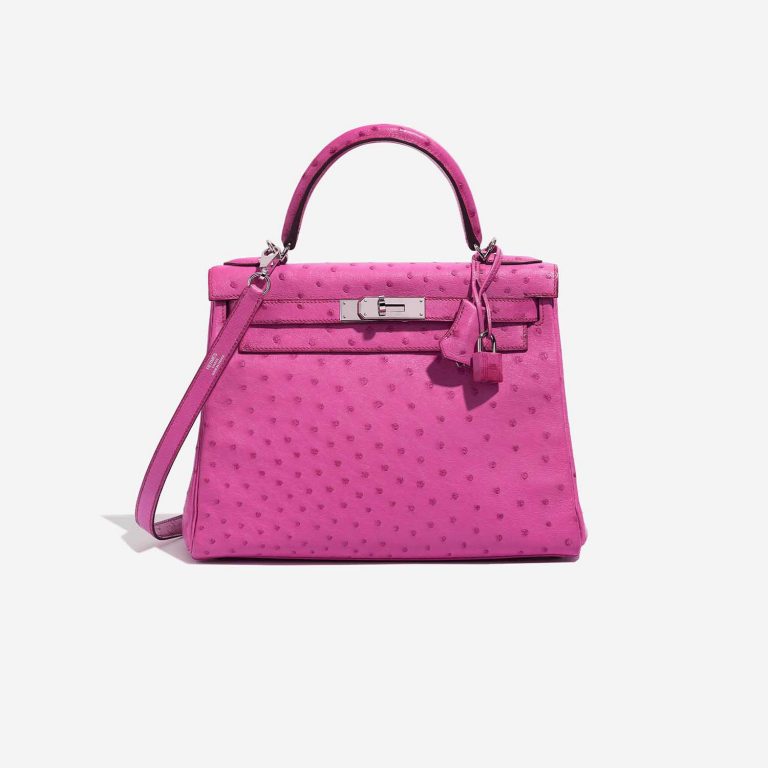 Pre-owned Hermès bag Kelly 28 Ostrich Fuchsia Pink Front | Sell your designer bag on Saclab.com