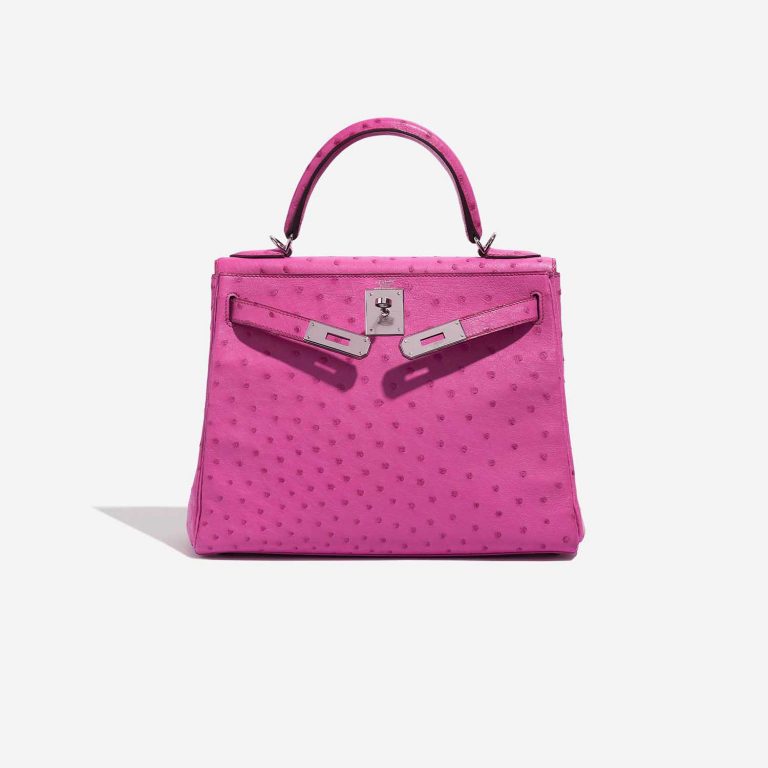Pre-owned Hermès bag Kelly 28 Ostrich Fuchsia Pink Front Open | Sell your designer bag on Saclab.com