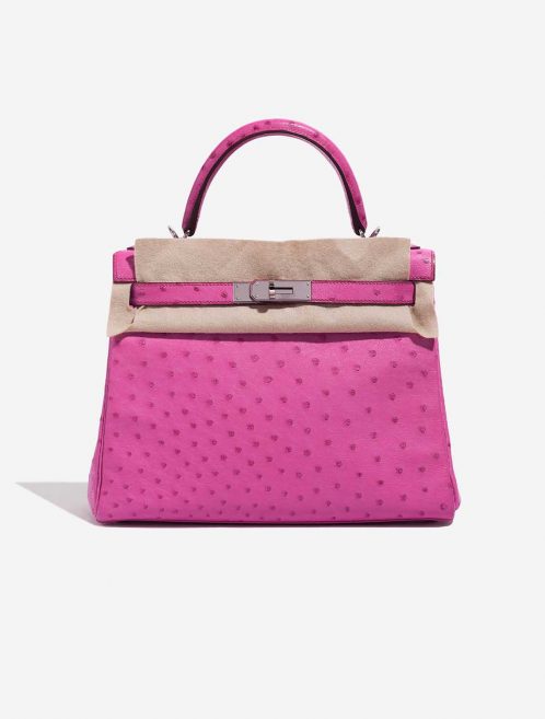 Pre-owned Hermès bag Kelly 28 Ostrich Fuchsia Pink Front Velt | Sell your designer bag on Saclab.com