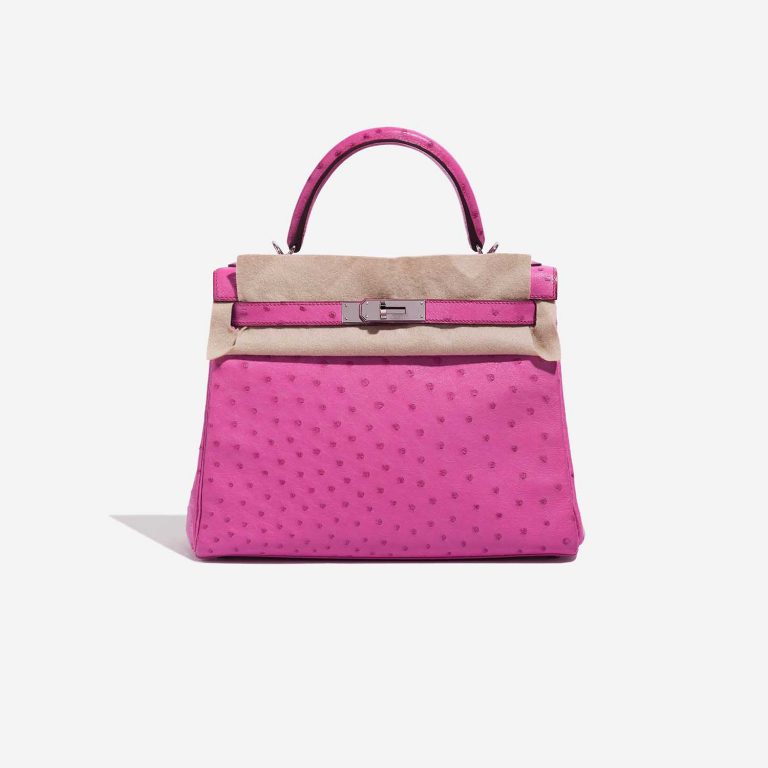 Pre-owned Hermès bag Kelly 28 Ostrich Fuchsia Pink Front Velt | Sell your designer bag on Saclab.com