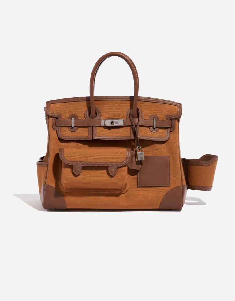 Pre-owned Hermès bag Birkin Cargo 35 Swift / Toile Goeland Marron / Gold Brown Front | Sell your designer bag on Saclab.com
