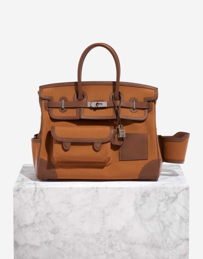 Pre-owned Hermès bag Birkin Cargo 35 Swift / Toile Goeland Marron / Gold Brown | Sell your designer bag on Saclab.com