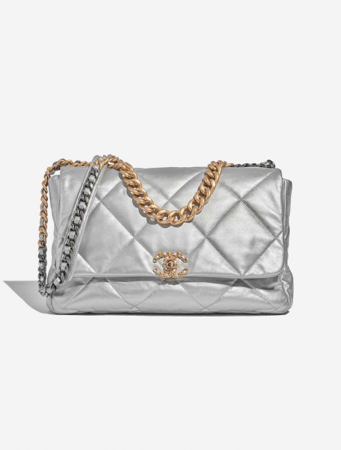 Pre-owned Chanel bag 19 Maxi Lamb Silver Silver Front | Sell your designer bag on Saclab.com