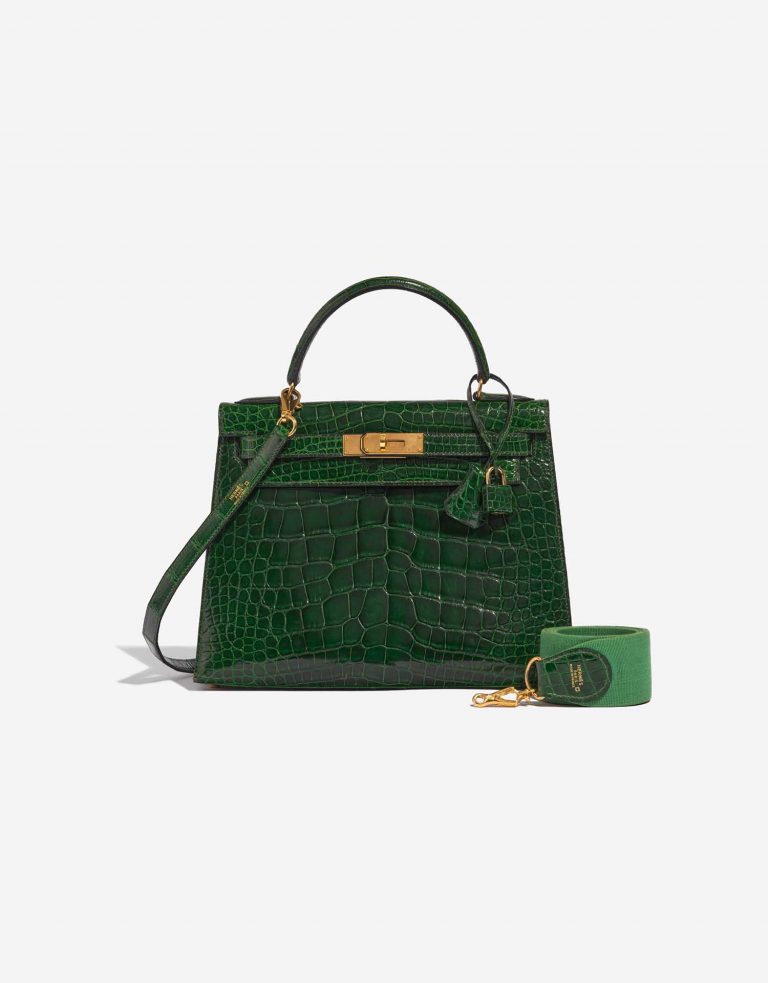 Pre-owned Hermès bag Kelly 28 Alligator Mississippiensis Vert Emeralde Green Front | Sell your designer bag on Saclab.com