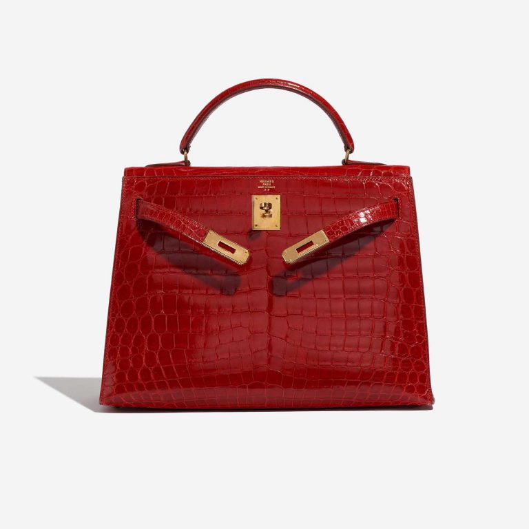 Pre-owned Hermès bag Kelly 32 Niloticus Crocodile Braise Red Front Open | Sell your designer bag on Saclab.com