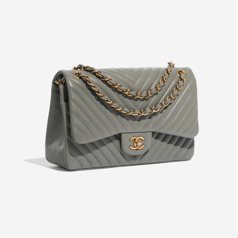 Pre-owned Chanel bag Timeless Jumbo Lamb Grey Grey Side Front | Sell your designer bag on Saclab.com
