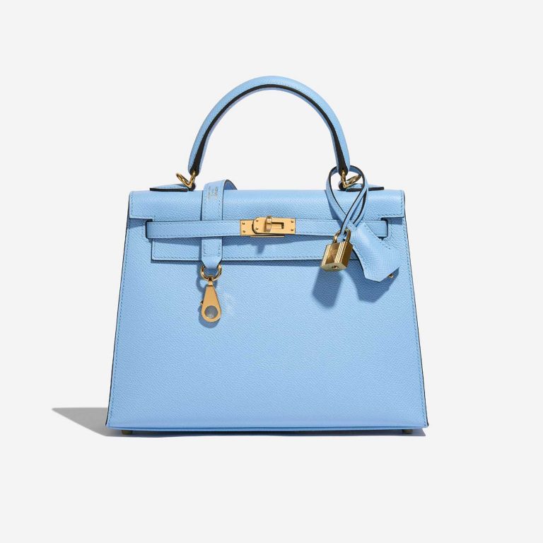 Pre-owned Hermès bag Kelly 25 Epsom Blue Celeste Blue Front | Sell your designer bag on Saclab.com