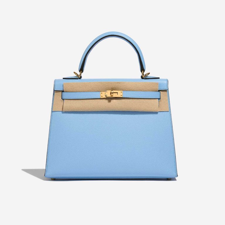Pre-owned Hermès bag Kelly 25 Epsom Blue Celeste Blue Front Velt | Sell your designer bag on Saclab.com