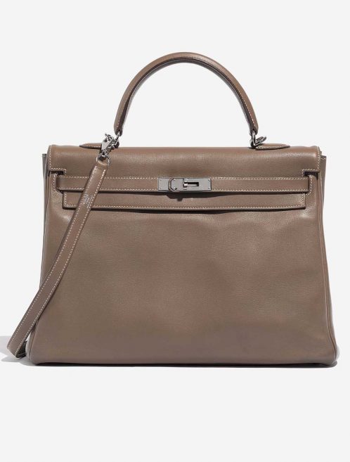 Pre-owned Hermès bag Kelly 35 Swift Etoupe Brown, Grey Front | Sell your designer bag on Saclab.com
