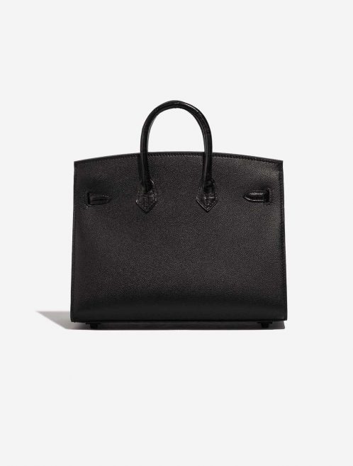 Pre-owned Hermès bag Birkin Faubourg 20 Midnight Matte Alligator / Veau madame / Chevre Mysore / Veau Monsieur / Black / Jaune Ambre / Orange H Black Back | Sell your designer bag on Saclab.com